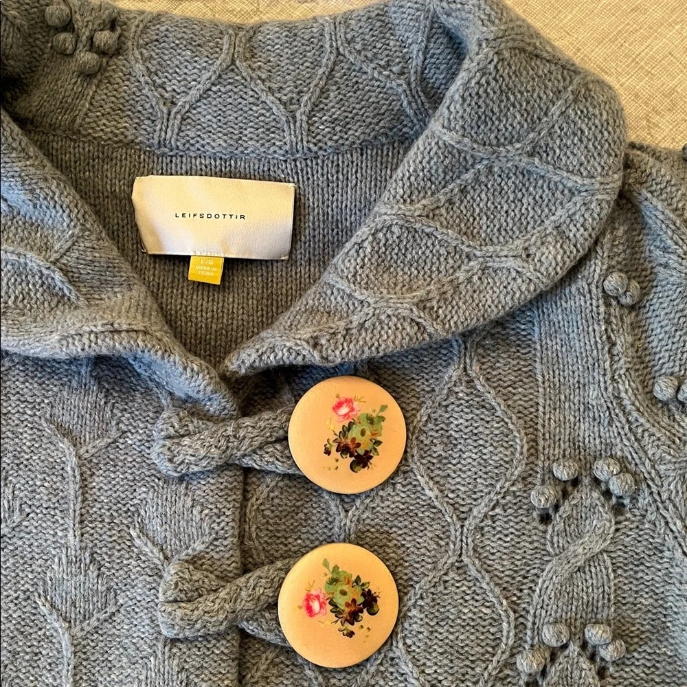 Rare!  Anthropologie Leifsdottir Sylvan Scene Button Cardigan, Blue, Large. EUC - Picture 2 of 10